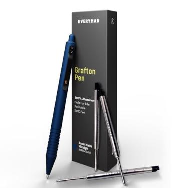 Imagem de Everyman® Conjunto de canetas e refis Midnight Super Matte Grafton, caneta EDC premium nova e melhorada com pacote extra de 3 refis de caneta de gel preta (0,7 mm), maior conforto e estabilidade,