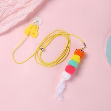 Imagem de Brinquedo lagarta Pompom Para Gato - elástico c/ ventosa  de grudar - 