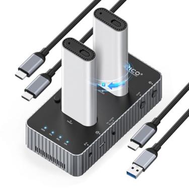 Imagem de ORICO Estação de ancoragem de disco rígido M.2 NVMe de 40 Gbps com clone offline Dual-Bay NVMe Cloner com cabo USB C para ambos (chave M, chave B+M) PCIE NGFF Dock, tamanho compatível 22110 2280 2260