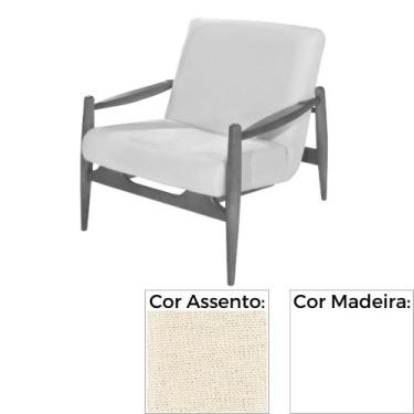 Imagem de Poltrona MH-3710 Herval Madeira Laca Fosca Branca Assento Estofado Beg
