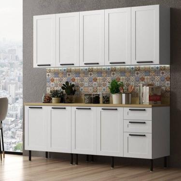 Imagem de Cozinha Internacional 200cm 6 Peças 9 Portas e 3 Gavetas Branco