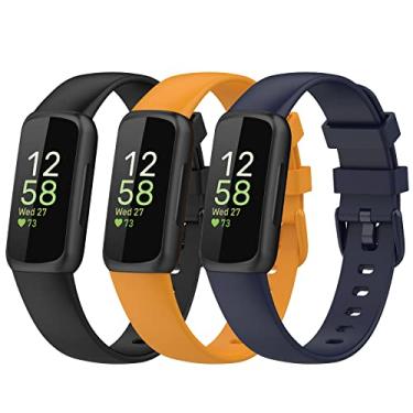 Imagem de Gheper Pulseiras de substituição para relógio inteligente Fitbit Inspire 3, acessório de silicone para mulheres e homens, tamanho P/G, preto/amarelo/azul