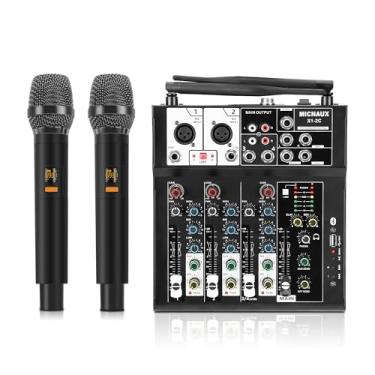 Imagem de MICNAUX Mixer De Áudio De 4 Canais, Mixer De Karaokê Com Microfones Sem Fio Duplos, Mesa De Som Profissional, Console De Mixagem Para Dj, Mp3, Bluetooth, Alimentação Fantasma De 48 V, Interface Usb