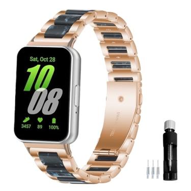 Imagem de Gheper Pulseira de relógio de aço inoxidável de resina compatível com Samsung Galaxy Fit3 SM-R390 SM-R390 pulseira de metal de substituição para homens e mulheres