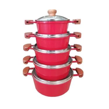 Imagem de Jogo De 5 Panelas Alumínio Batido Fundido Vermelho Extang