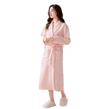 Imagem de LVTFCO Roupão feminino de toque macio, roupão quente de algodão Sandwich Air, pijama quimono de algodão xadrez, rosa-GG