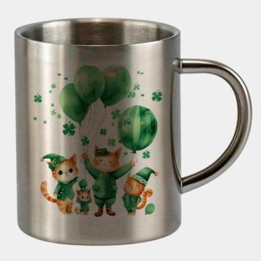 Imagem de Caneca de Inox Premium Prateada 400ml TURMA GATINHOS ST PATRICKS DAY 4