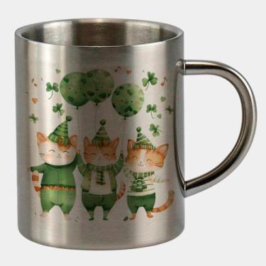 Imagem de Caneca de Inox Premium Prateada 400ml TURMA GATINHOS ST PATRICKS DAY 1