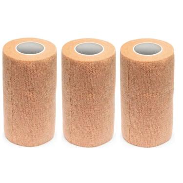 Imagem de Kit 3 Bandagem Elástica Flexivel Autoaderente 10cmx4,5m Bege