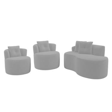 Imagem de Kit Sofá e 02 Poltronas Orgânicas Living Bob com Almofadas Bouclê Cinza Escuro - Abmaza