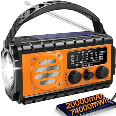 Imagem de QAUYYW Rádio de Emergência com Lanterna LED, SW/AM/FM NOAA, Carregamento USB, Alarme SOS, Bússola - Laranja