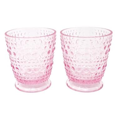 Imagem de Lilly Pulitzer Conjunto de 2 copos de acrílico Hobnail, copos texturizados rosa, conjunto de copos de inspiração vintage, copos de coquetel de 400 ml, concha rosa