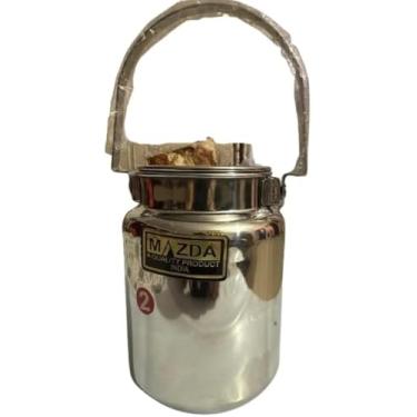Imagem de Lata de leite de aço inoxidável com alça e tampa, recipiente de óleo para pote de leite Barni Dolu/Balde Dolci ordenhador de galão com tampa para armazenar o transporte de 1 litro/1000 ml, prata
