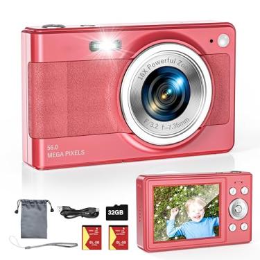 Imagem de Câmera digital atualizada, câmera 56MP FHD 1080p para crianças com zoom de 16x antirtrepidação, câmera infantil com cartão TF de 32 GB, duas baterias, cordão, câmera pequena compacta para crianças,
