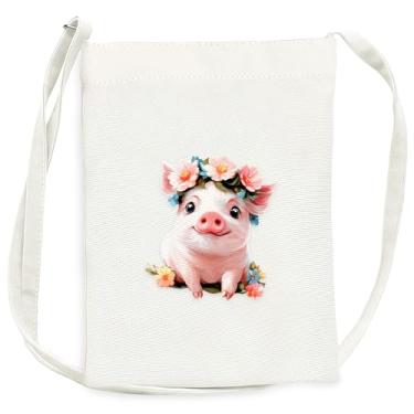 Imagem de BJDAMAI Mini bolsa de lona para adolescentes e meninas, pequena bolsa com alça de ombro para celular, chaves, batom, moeda!, Porco