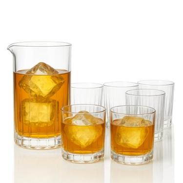 Imagem de LEMONSODA Conjunto de 7 peças de taças giratórias Crystal Old Fashiond – Jarro vintage com copos de cristal giratório de 360 graus combinando com fundo pesado – presentes, coquetéis, mixologia