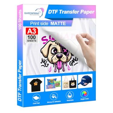 Imagem de Filme de transferência DTF - A3 Plus quente/frio peeling 100 folhas fosco transparente pré-tratado, papel de filme DTF premium para todas as camisetas de tecido escuro e cores têxteis