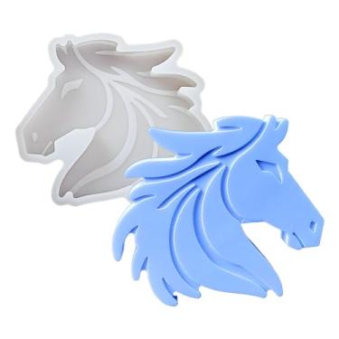 Imagem de Duawenki Molde em forma de cabeça de cavalo para decoração de cimento de gesso de mesa em casa, arte de resina, ornamentos de resina, freshie de carro (12 x 12 x 2,2 cm)
