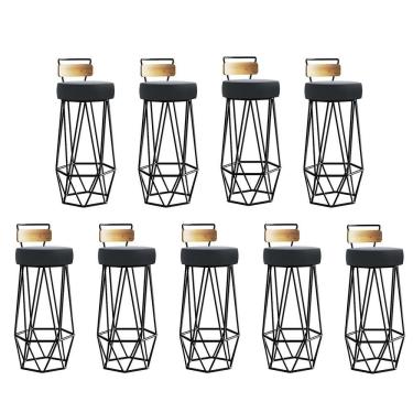 Imagem de Kit 09 Banqueta Com Encosto Botty Hexágono Cozinha Peroba Rosa Ferro Preto Cinza - Amey Decor