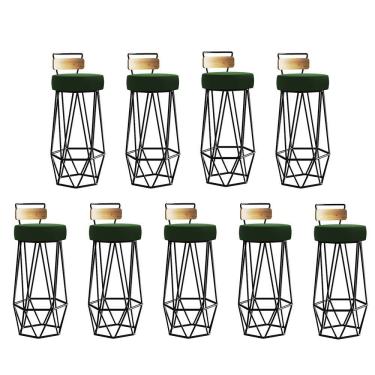 Imagem de Kit 09 Banqueta Com Encosto Botty Cozinha Rosa Ferro Preto Suede Verde Musgo - Amey Decor