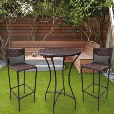 Imagem de Kit Mesa Com 2 Banqueta Flora Ferro E Fibra Sintética Marrom Almofada Suede Cinza - Amey Decor