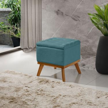 Imagem de Puff Capitone Com Base Madeira D26 Soft Linho Sofatec Verde