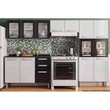 Imagem de Kit De Cozinha Modulada 4pçs Evidence (2 Armários + 1 Balcão + 1 Paneleiro) C4P59 Branco/Preto -