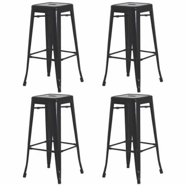 Imagem de 4 Banquetas Alta Para Bar Balcão Bancada Pub Bistrô Cozinha Americana Tolix Iron Industrial Preto