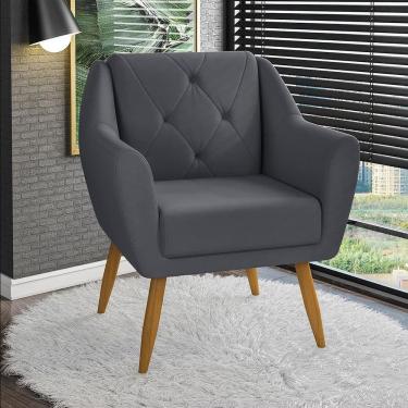 Imagem de Poltrona Matrix Doca Com Pés De Madeira E Revestida Em Veludo Turquey Cinza