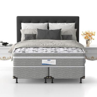 Imagem de Cama Box King Size Probel Century D28 Com Molas Pocket E Pillow Euro 70x193x203cm Branco Com Cinza