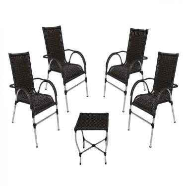 Imagem de Jogo 4 Cadeiras E Mesa E Jardim Trama Original Preto