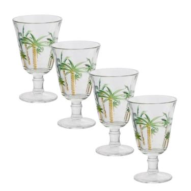 Imagem de Jogo 4 Taças De Cristal Palm Hand Tree Coqueiro Transparente Para água Lyor 240ml