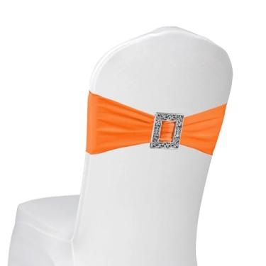 Imagem de Faixas de cadeira de elastano, pacote com 100 faixas elásticas para cadeira com fivela deslizante para festa de casamento, banquete, restaurante, decoração de cadeira de chá de bebê (laranja)