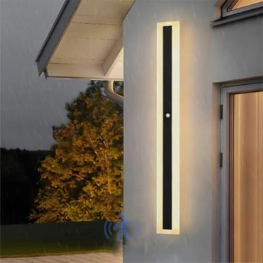 Imagem de Lâmpada de parede longa LED externa IP65 à prova d'água com sensor de movimento acrílico arandela de parede interna/externa para Proch Varanda Villa Garagem Pátio 3000K/4000K/6500K Preto (Uma luz