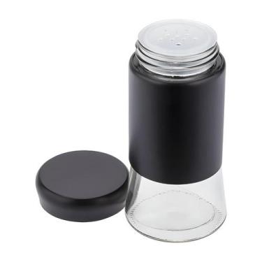 Imagem de Saleiro e Pimenteiro de Vidro Preto com Tampa de Aço Pintado Temperos 