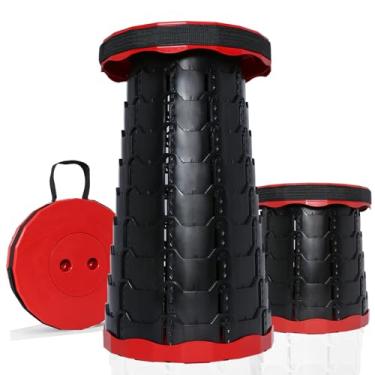 Imagem de RizzQi Banco Dobrável Reforçado, Assento Telescópico Portátil Dobrável, Altura Ajustável E Retrátil Para Pesca, Caminhadas, Churrasco, Jardinagem, Atividades Internas Externas, Preto Vermelho