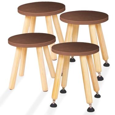 Imagem de Cateam Banco De Madeira Para Crianças E Bebês - Conjunto 4 Cadeiras Com Pernas Extensíveis Nogueira, Mesa Sensorial, Assento Redondo Pés Niveladores Almofadas Antiderrapantes