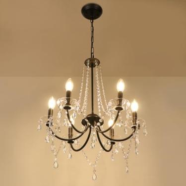 Imagem de LynPon Lustres De Cristal Preto Para Sala Jantar, Modernos Fazenda Com 6 Luzes, Lustre Vintage Pingente Vela Embutido Quarto, Banheiro, Cozinha, Hall Entrada, Entrada