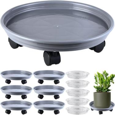 Imagem de Circloophs Pacote Com 7 Unidades De Suporte Plástico Para Plantas Rodas 12" Rodízios Resistentes E Base Rolo Mover Vasos Pesados, Pires Ambientes Internos Externos, Cinza