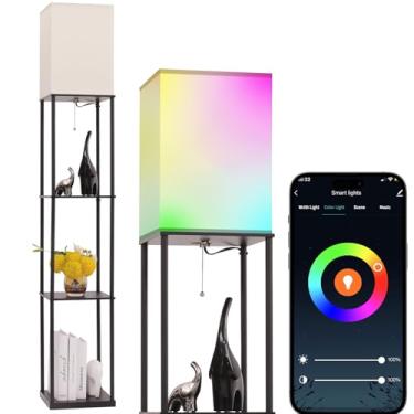 Imagem de Gupuzm Luminária De Chão Com Prateleiras, Lâmpada Rgb Moderna Quadrada Controle Inteligente Por Aplicativo, Estante Canto Para Sala Estar, Quarto E Escritório (Preta - 9Rgb)