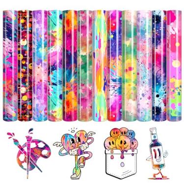 Imagem de HTVSTD Vinil Aquarela Splatter Htv - 12 Folhas 12'' X 10'' Transferência De Calor Colorida Para Tecidos