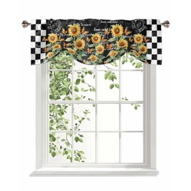 Imagem de Cortina retrô em aquarela com borboleta de girassol para cozinha - pequena persiana sanefa ajustável, bolso para varão, tratamento de janelas para quarto, banheiro, preto e branco, 1 painel 106,7 x