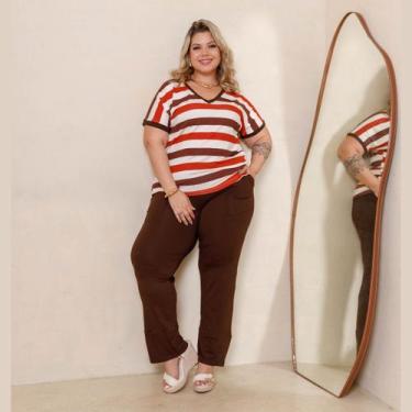 Imagem de Conjunto Blusa Listrada Manga Curta e Calça Comprida Plus Size - Rosan
