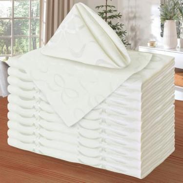 Imagem de VOOVA & MOVAS Conjunto De 12 Guardanapos Pano Branco, 45,7 X Cm - Algodão E Poliéster, Resistentes A Rugas Desbotamento, Laváveis Reutilizáveis Para Recepção Casamento, Jacquard Banquete Festa Noiva