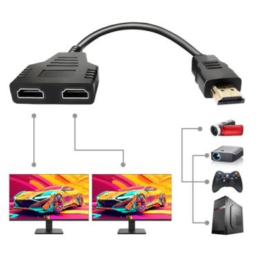 Imagem de Cabos divisor HDMI macho 1080p para HDMI duplo fêmea 1 a 2 vias HDMI divisor cabo adaptador para HDTV HD, LED, LCD, TV, suporta duas TVs ao mesmo tempo