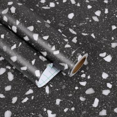 Imagem de EaseStick Papel de contato de granito preto e branco de 39,9 x 406,4 cm para cozinha, autoadesivo, papel de parede de mármore preto fosco à prova d'água, papel de contato para mesa de banheiro