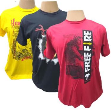 Imagem de Kit 4 camisa algodão fio 20.1 lisa ou estampada sortida - Cicero, G