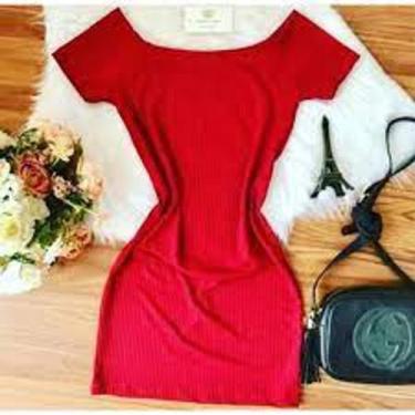 Imagem de Vestido feminino curto canelado ombro a ombro manga curta fashion - fi