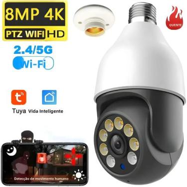 Imagem de Câmera Lâmpada Inteligente 8MP 5G TUYA WiFi E27 PTZ IP De Vigilância C
