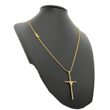Imagem de Corrente Cadeado 1Mm + Pingente Cruz Fio Banhado A Ouro 18K - Tojoia18